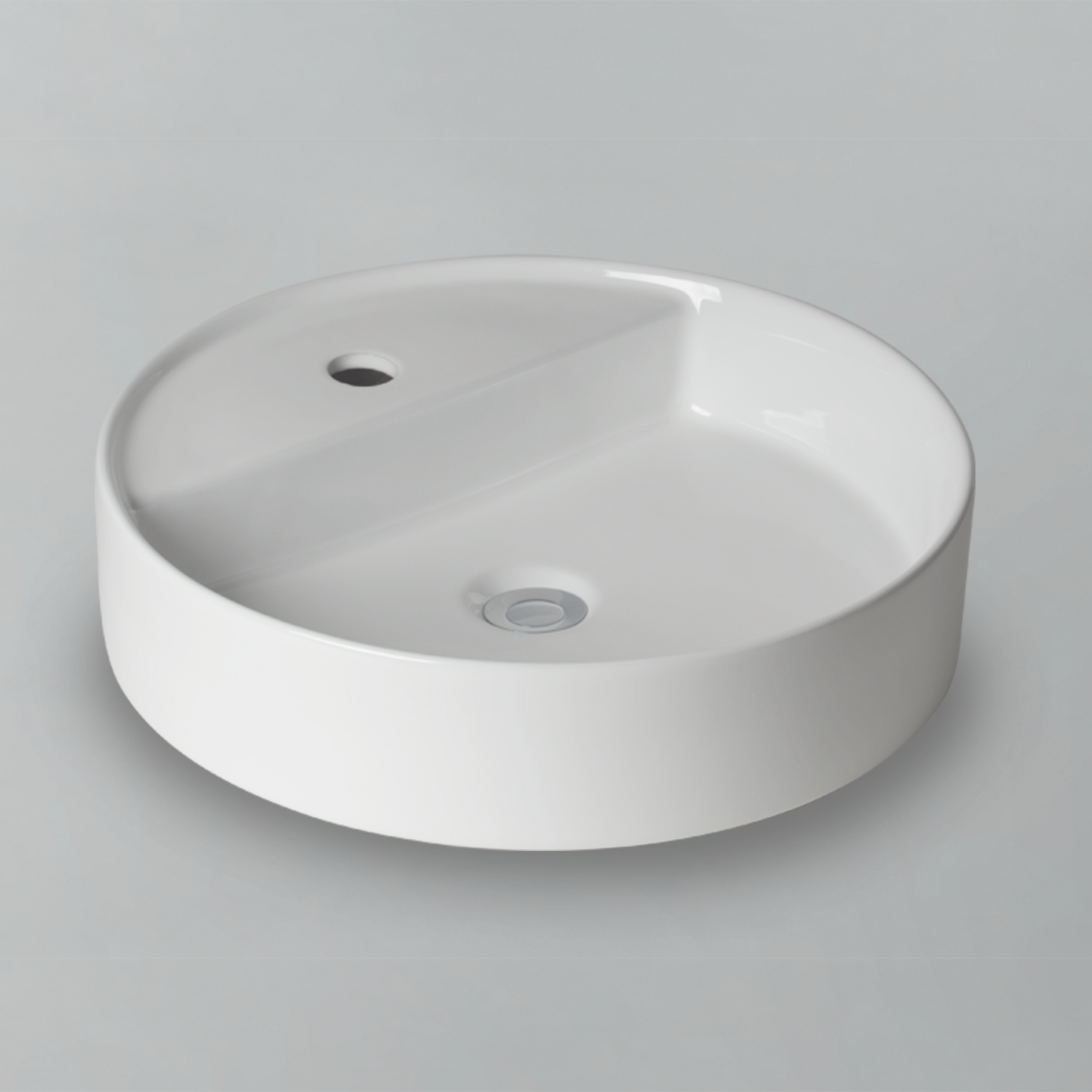 Acritec 36653 Ceramic Round Counter-Top Basin, 17¾” × 17¾” × 4⅛”, Single-Hole, White