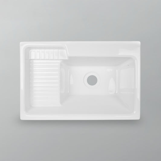 Acritec 11041 Europa Deluxe Laundry Sink with Left Washboard, 32 x 21 x 11.75 in, White Cast Acrylic Drop-In
