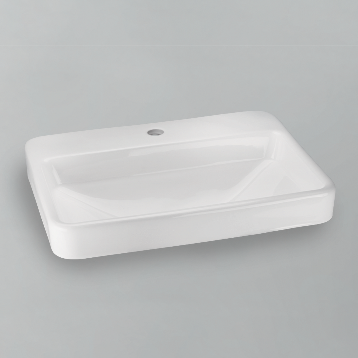 Acritec 36407 Ceramic Semi-Recessed Counter-Top Basin, 23” × 17”, Single-Hole, White