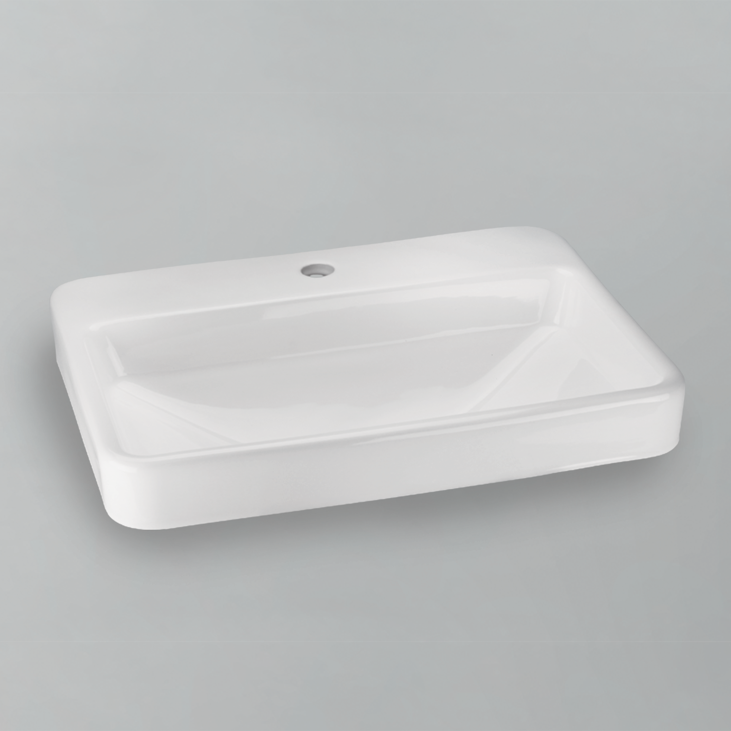 Acritec 36407 Ceramic Semi-Recessed Counter-Top Basin, 23” × 17”, Single-Hole, White
