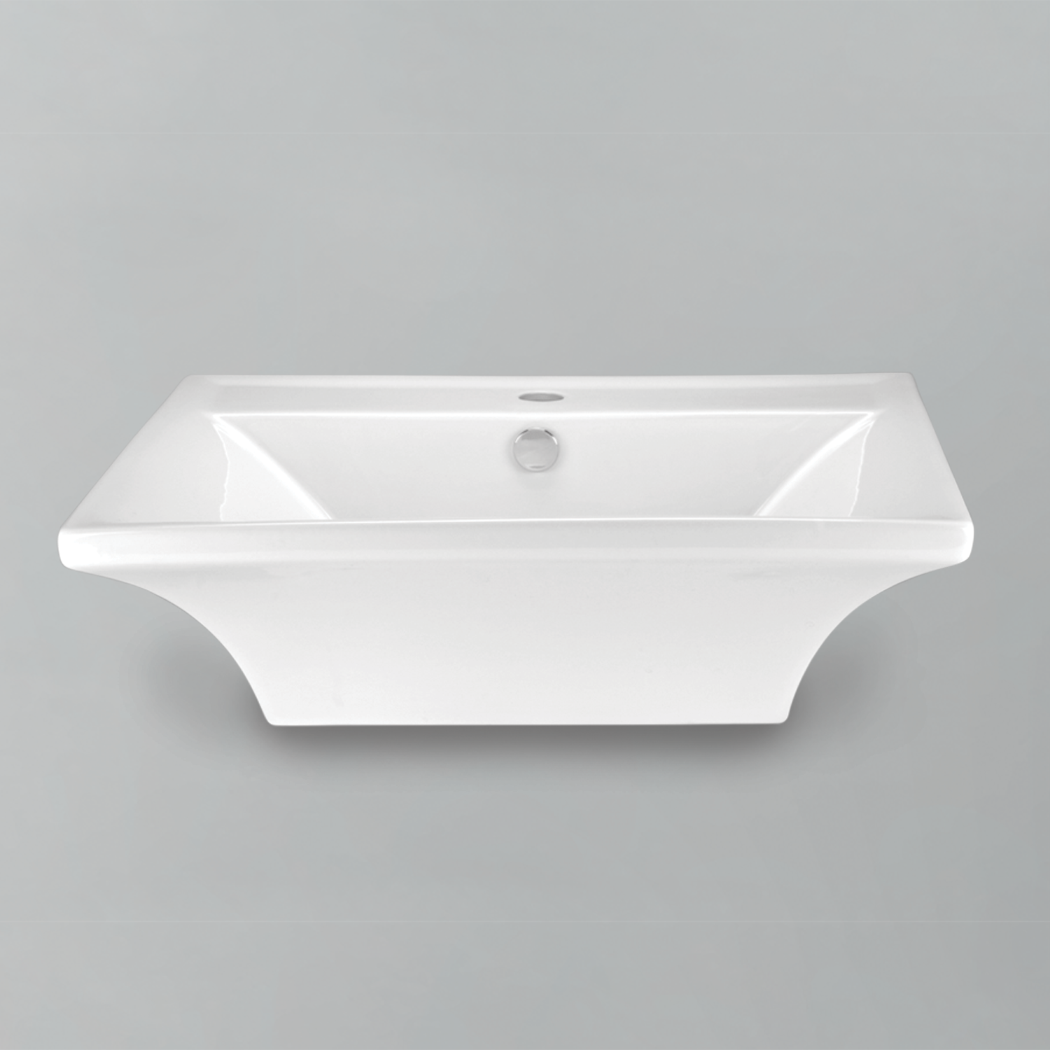 Acritec 36412 Ceramic Rectangular Counter-Top Basin, 23½” × 19” × 7¾”, Single-Hole, White