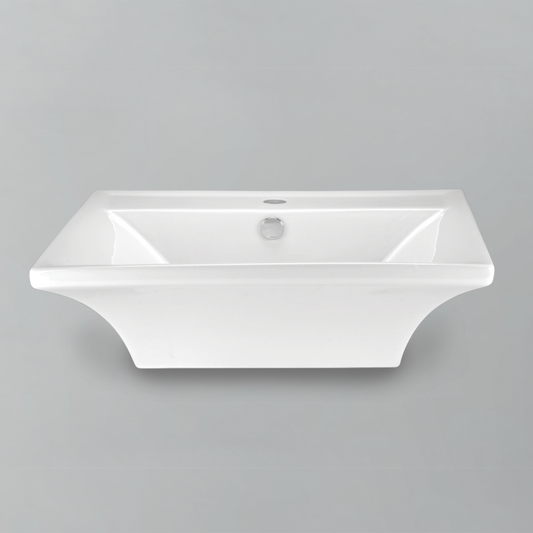 Acritec 36412 Ceramic Rectangular Counter-Top Basin, 23½” × 19” × 7¾”, Single-Hole, White