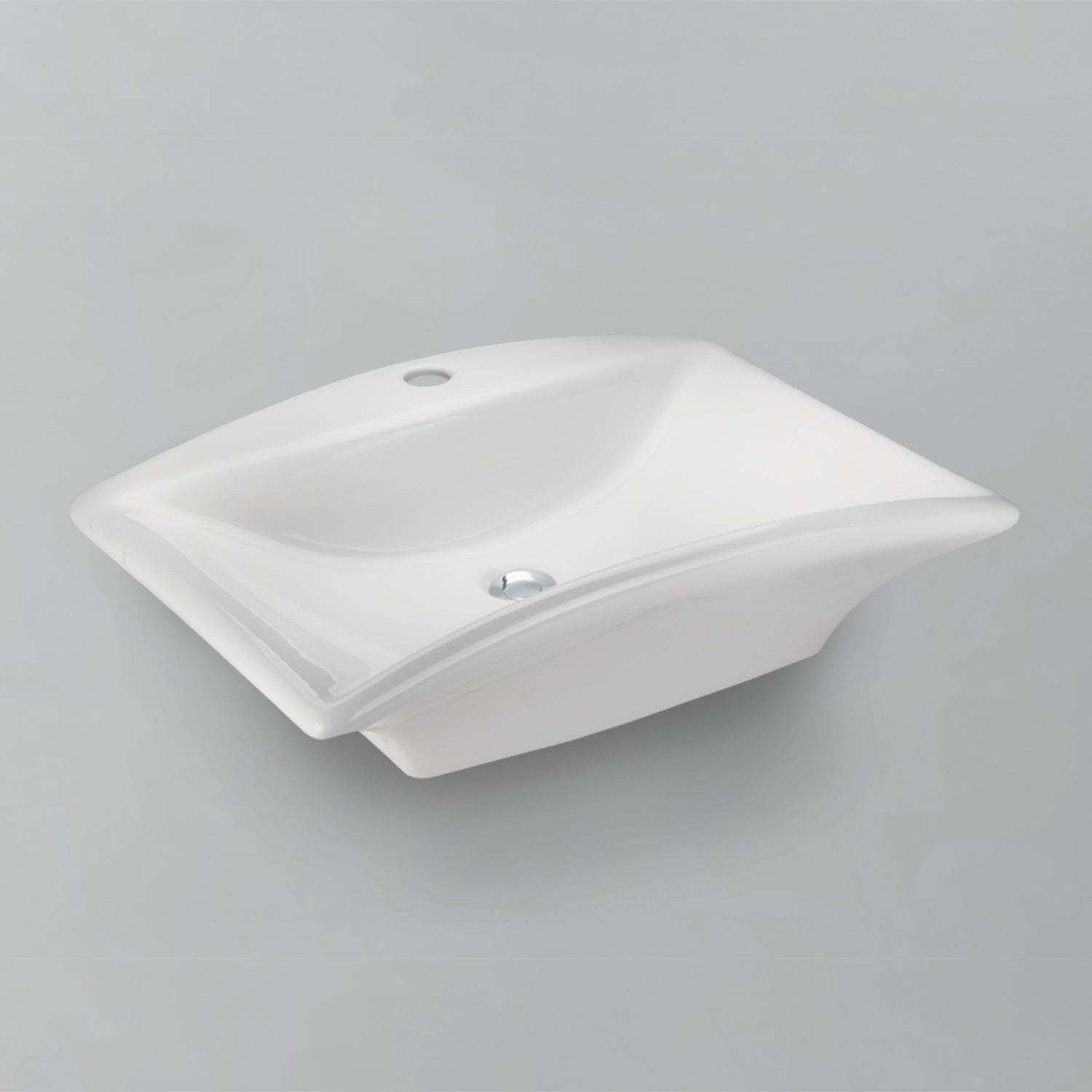 Acritec 36416 Ceramic Rectangular Counter-Top Basin, 24½” × 18” × 7½”, Single-Hole, White