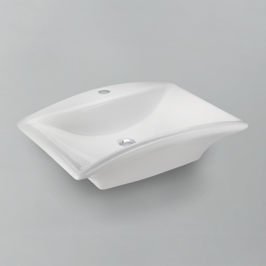 Acritec 36416 Ceramic Rectangular Counter-Top Basin, 24½” × 18” × 7½”, Single-Hole, White