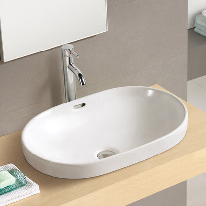 Acritec 36417L Ceramic Oval Semi-Recessed Counter-Top Basin, White, Alternate View