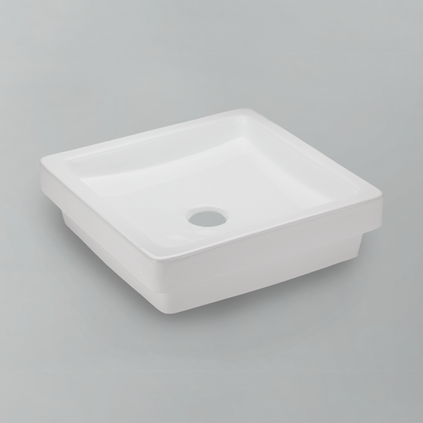 Acritec 36420 Ceramic Square Semi-Recessed Counter-Top Basin, 15¾” × 15¾” × 4½”, White