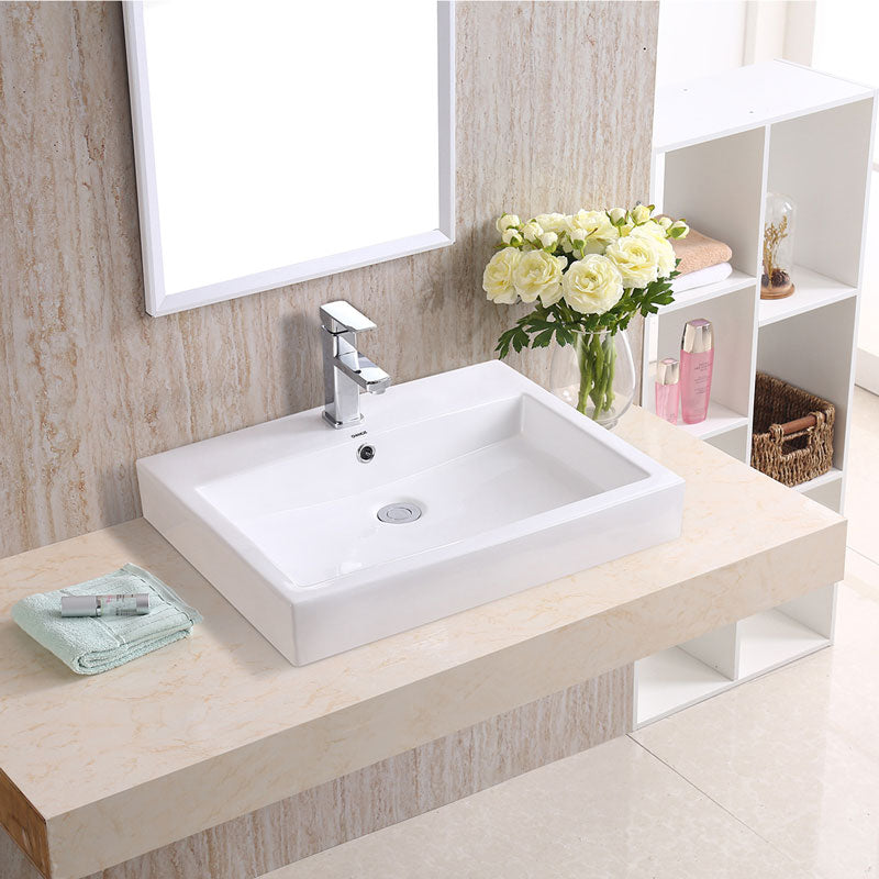 Acritec 36439 Ceramic Rectangular Counter-Top Basin, White, Alternate View