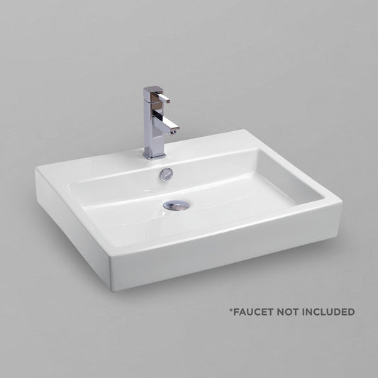 Acritec 36439 Ceramic Rectangular Counter-Top Basin, 23½” × 18½”, White