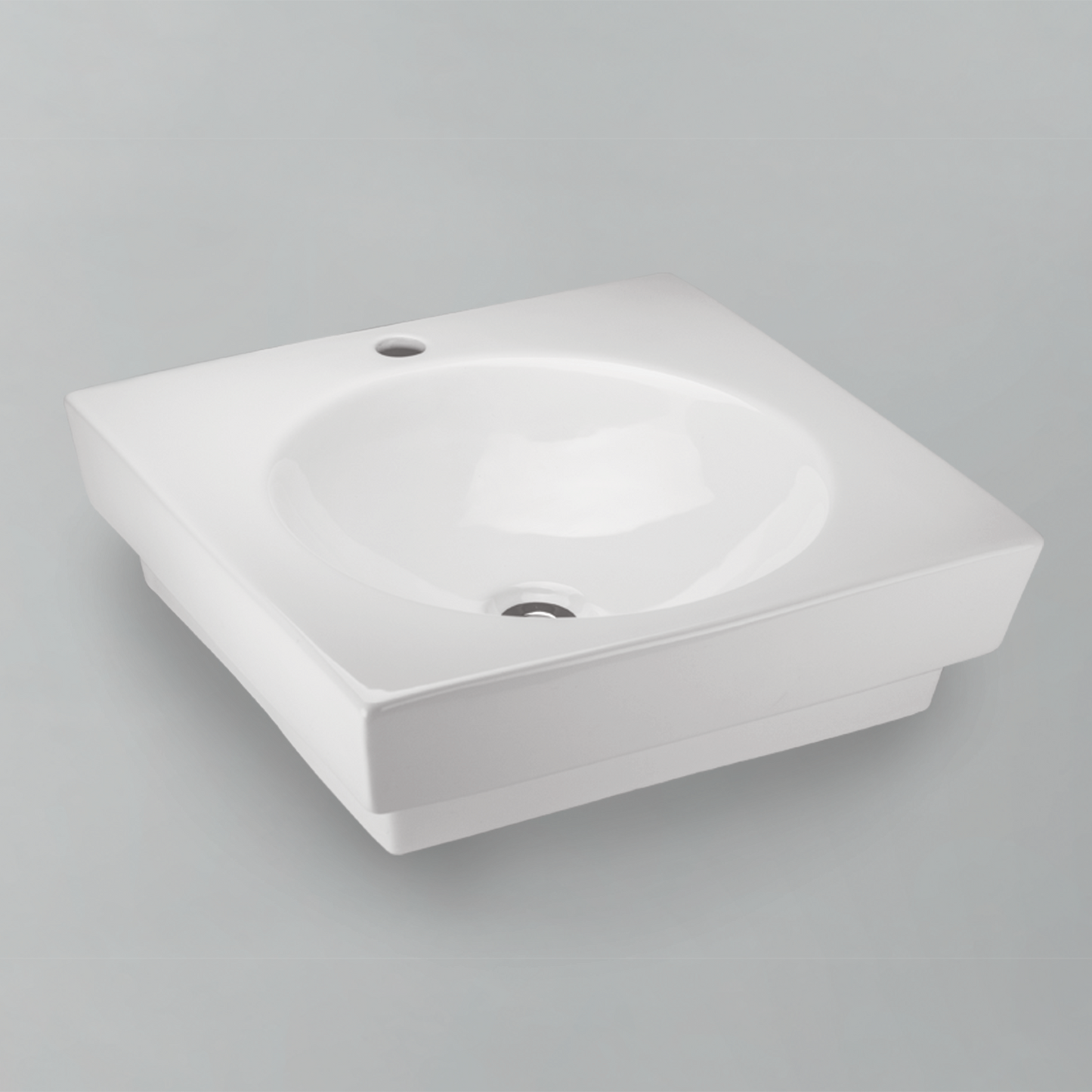 Acritec 36461 Ceramic Square Semi-Recessed Counter-Top Basin, Single-Hole, White