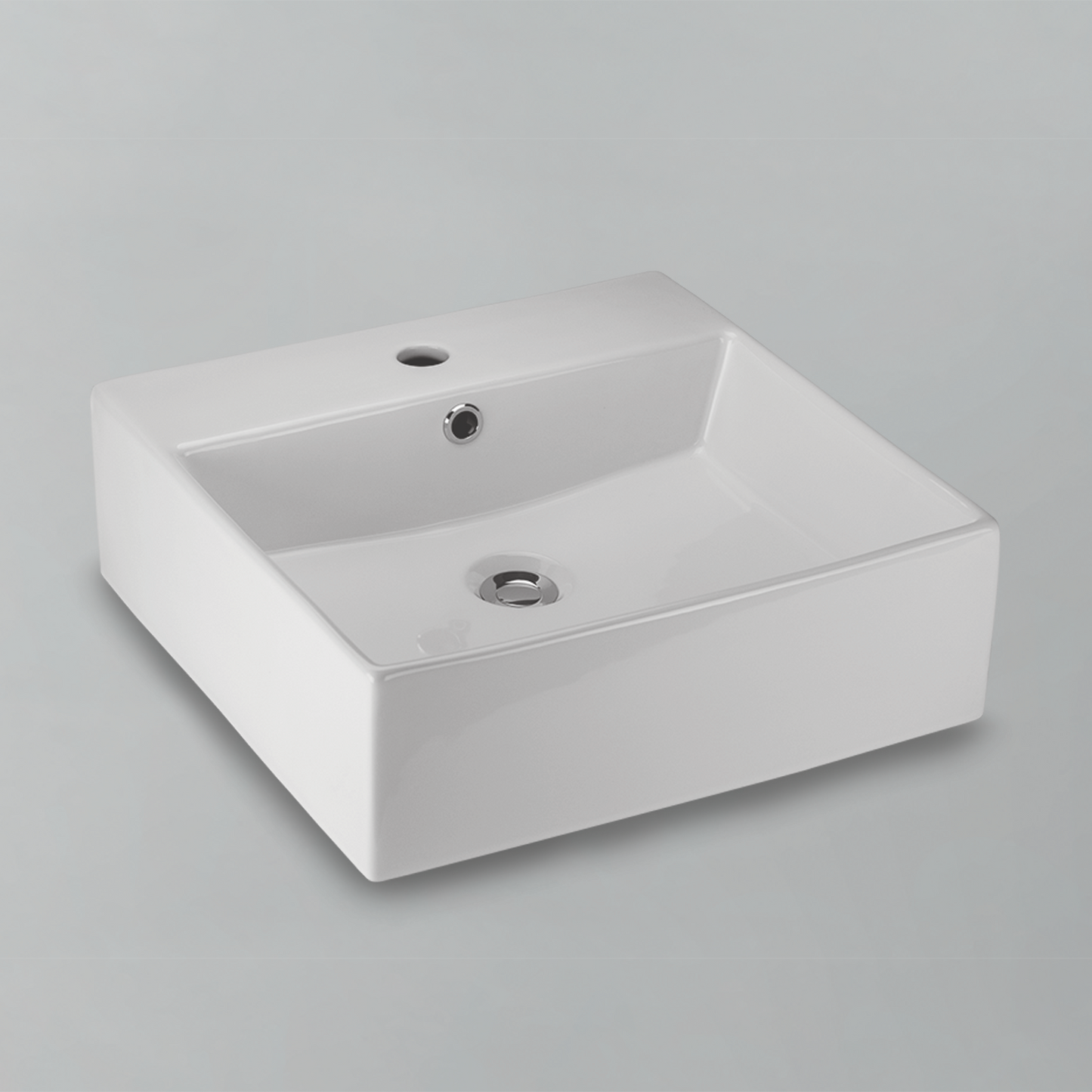 Acritec 36501 Ceramic Square Counter-Top Basin, 1-Hole, White