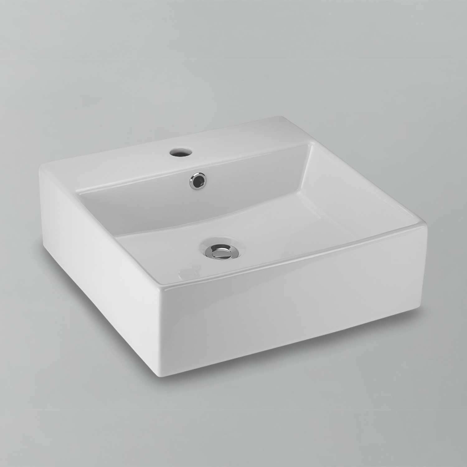Acritec 36501 Ceramic Square Counter-Top Basin, 1-Hole, White