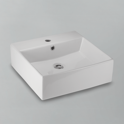 Acritec 36501 Ceramic Square Counter-Top Basin, 1-Hole, White