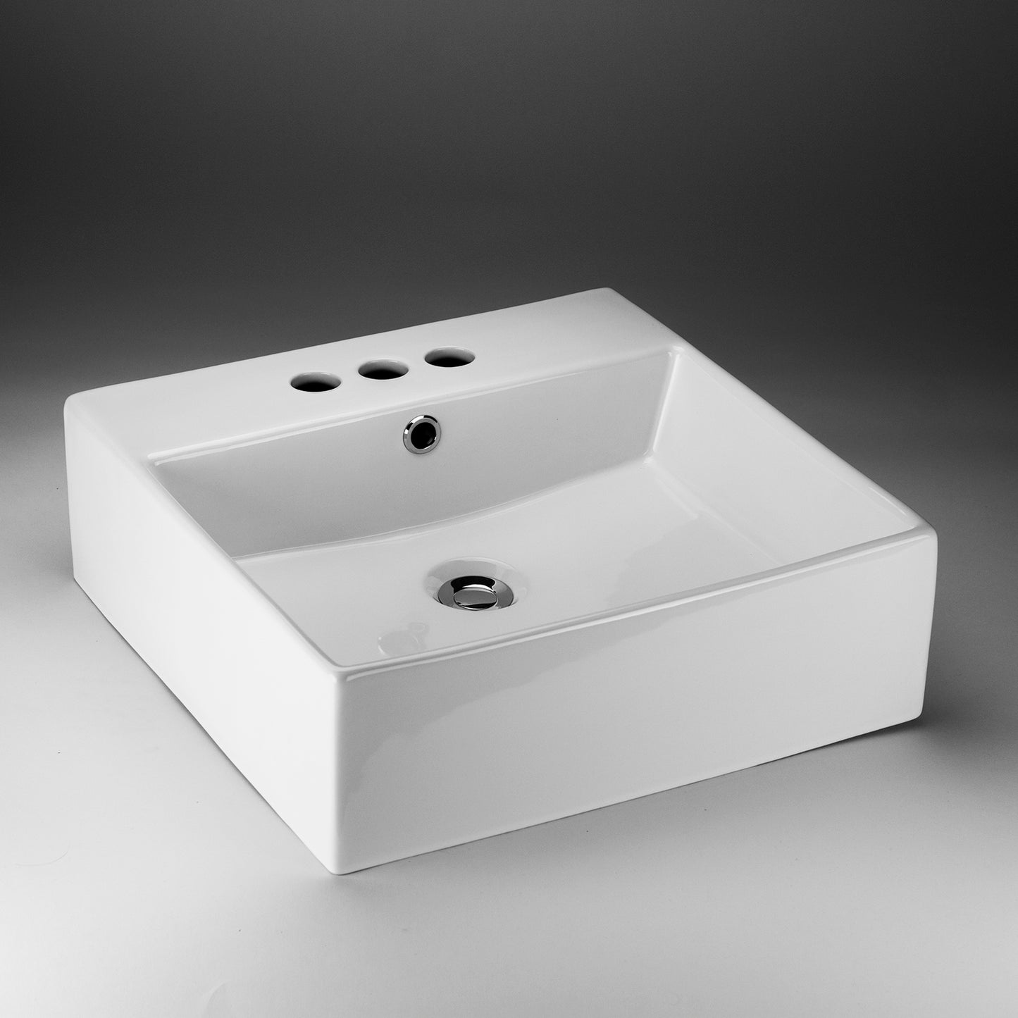 Acritec 36504 Ceramic Square Counter-Top Basin, 3-Hole 4” Centre, White