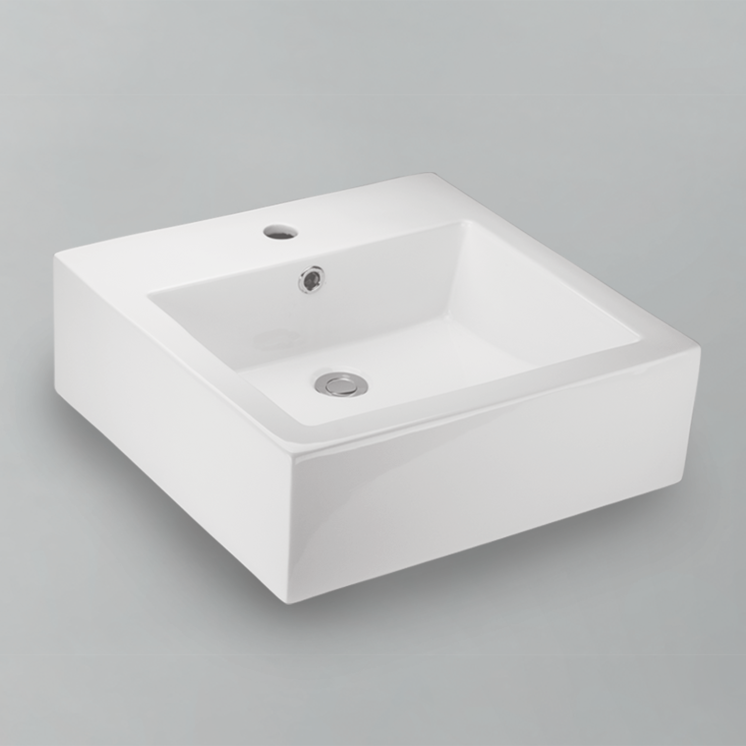 Acritec 36511 Ceramic Square Counter-Top Basin, 1-Hole, White