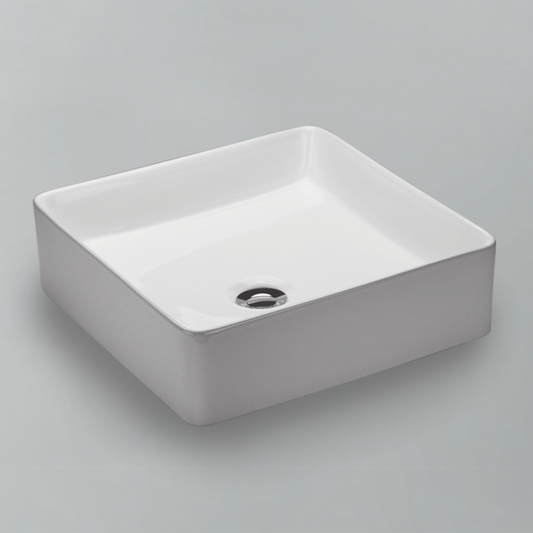 Acritec 36647 Series Ceramic Square Counter-Top Basin, 14¼”, White
