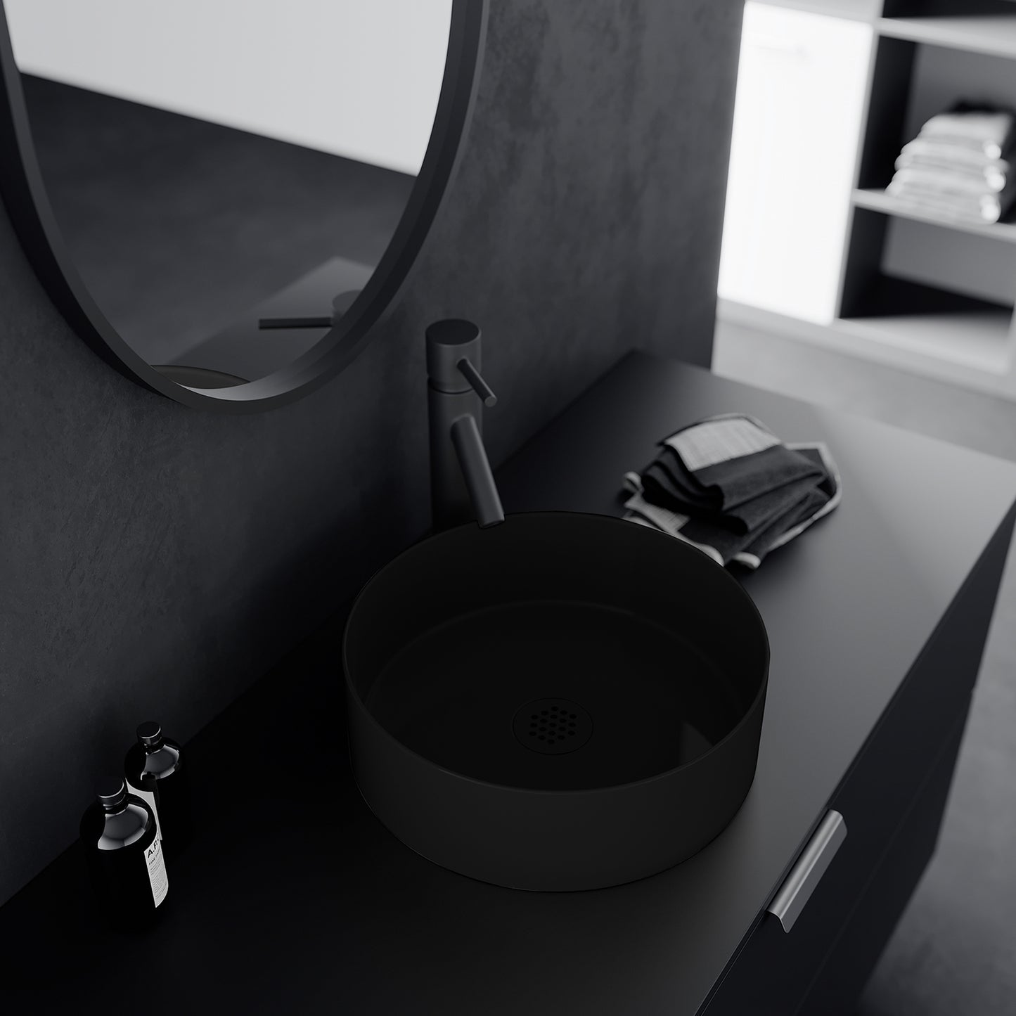 Acritec 36652 Series Ceramic Square Counter-Top Basin, Matte Black, Lifestyle View