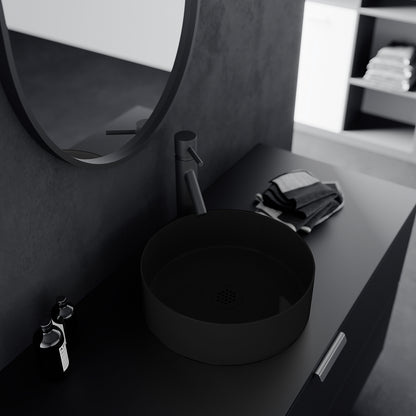 Acritec 36652 Series Ceramic Square Counter-Top Basin, Matte Black, Lifestyle View
