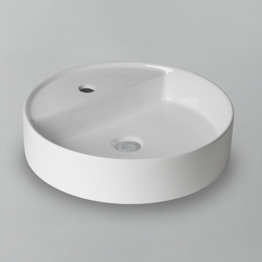 Acritec 36653 Ceramic Round Counter-Top Basin, 17¾” × 17¾” × 4⅛”, Single-Hole, White