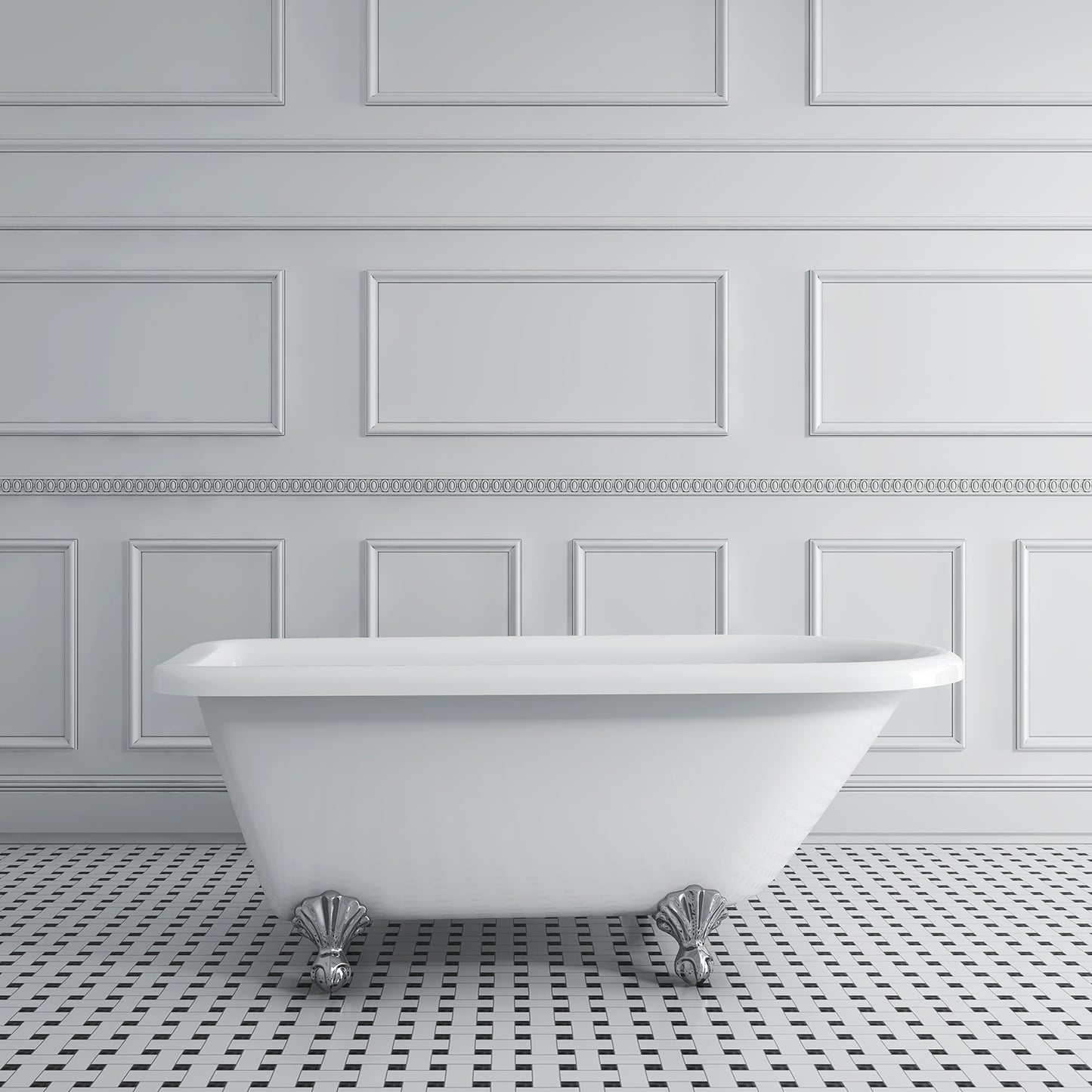 Acritec Antique 59 43101 – 59-inch Acrylic Double-Ended Roll Top Clawfoot Bathtub – White