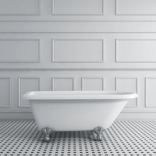 Acritec Antique 59 43101 – 59-inch Acrylic Double-Ended Roll Top Clawfoot Bathtub – White