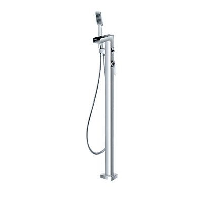 Acritec Imara 83061 – Side view, chrome freestanding tub faucet with handheld shower