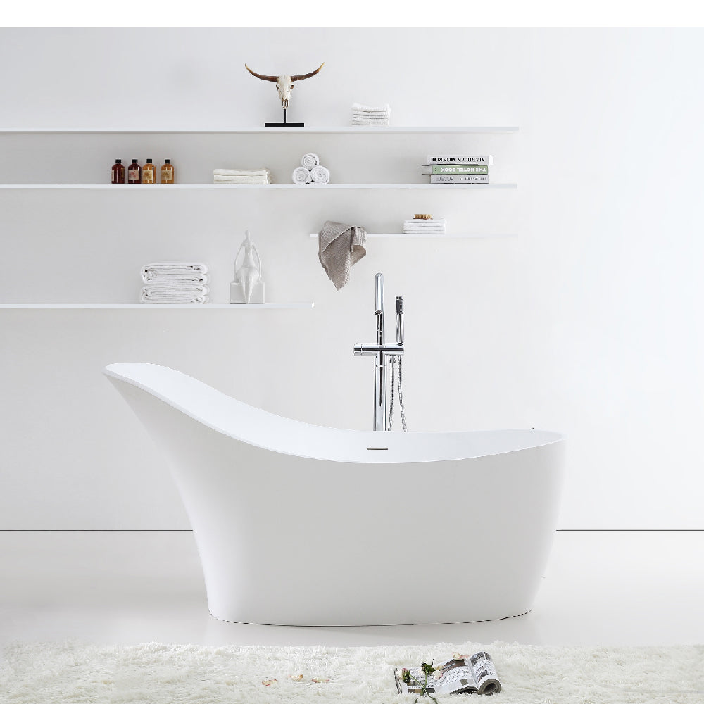 Acritec Bianca 67" Freestanding Acrylic Soaker Bathtub with End Drain – White