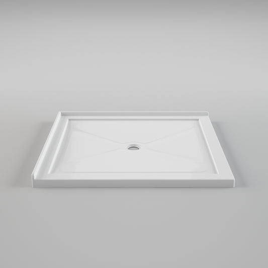Acritec Minimalist double threshold shower base in white, modern angular design, available in multiple sizes
