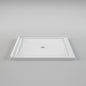 Acritec Minimalist double threshold shower base in white, modern angular design, available in multiple sizes