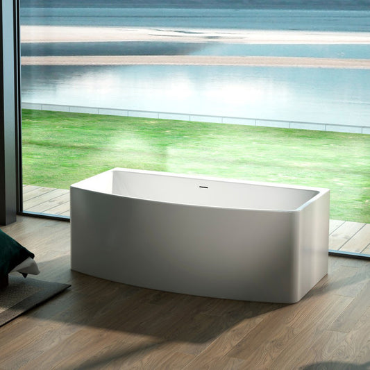 Acritec Fiona 66" Semi-Freestanding Soaker Bathtub – White Acrylic