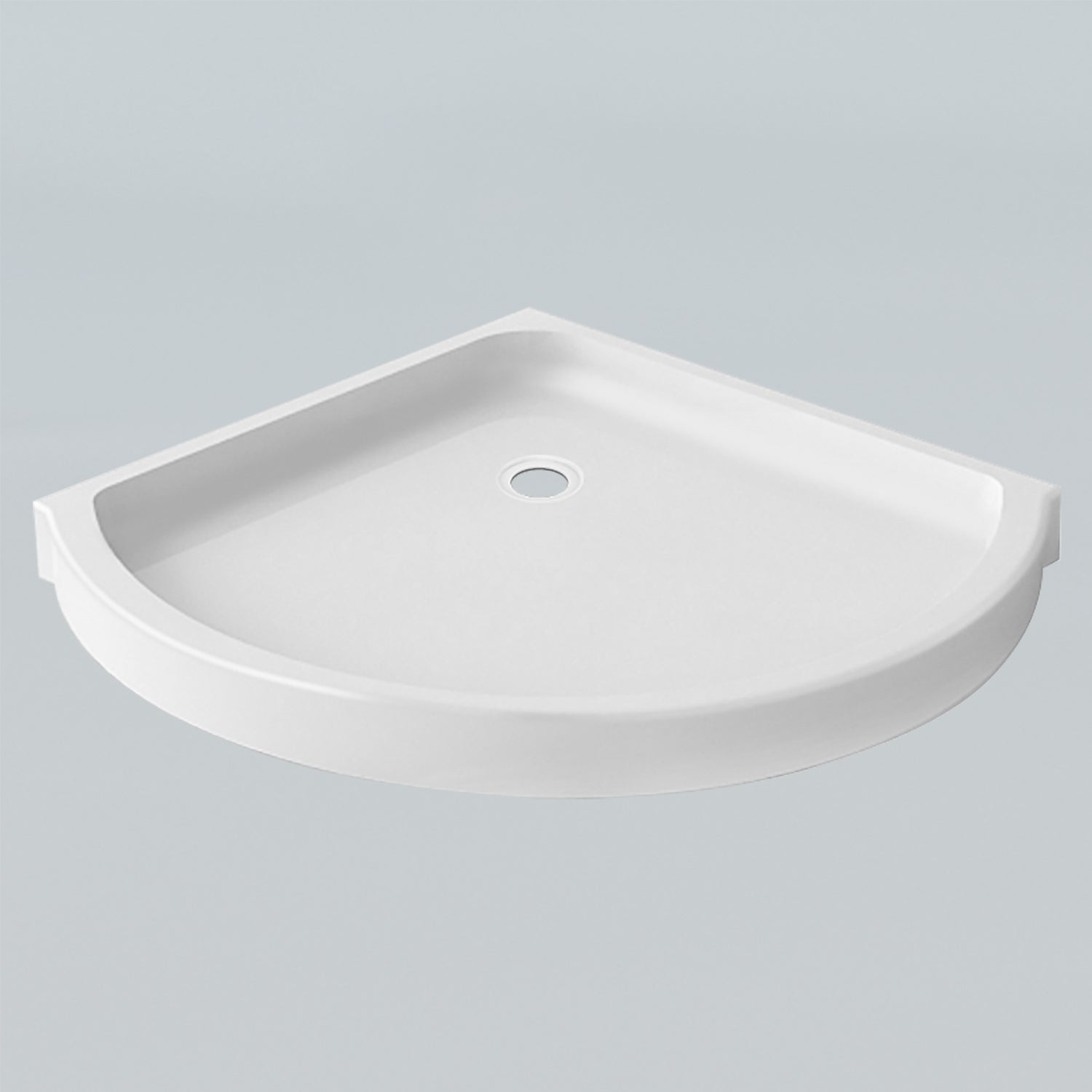 Acritec Belly Round Front shower base in white, 34" x 34" or 36" x 36" with center drain