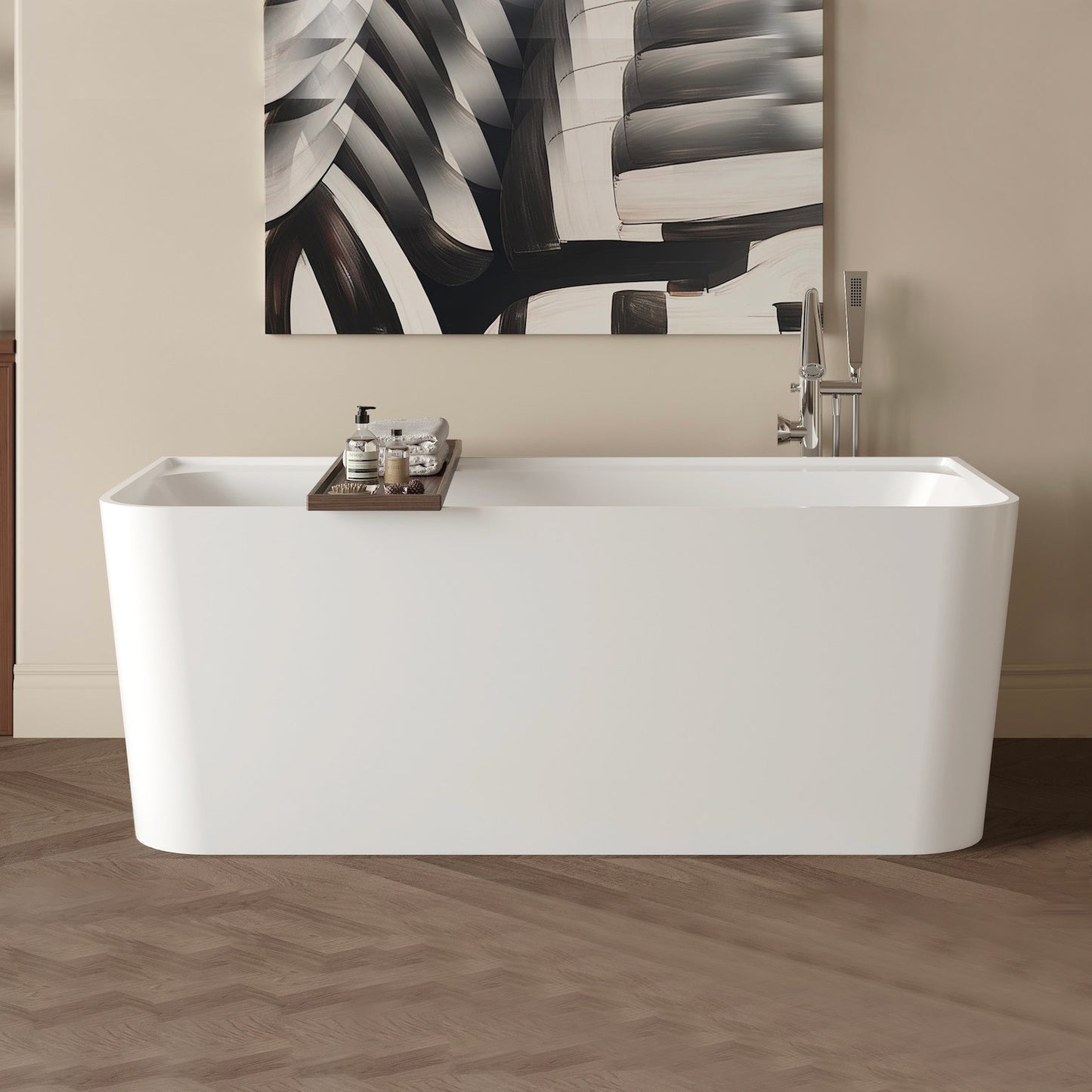 Acritec Geneva 63" Semi-Freestanding Soaker Bathtub – White Acrylic