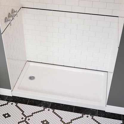 Acritec Low Profile single threshold shower base left-hand end drain detail