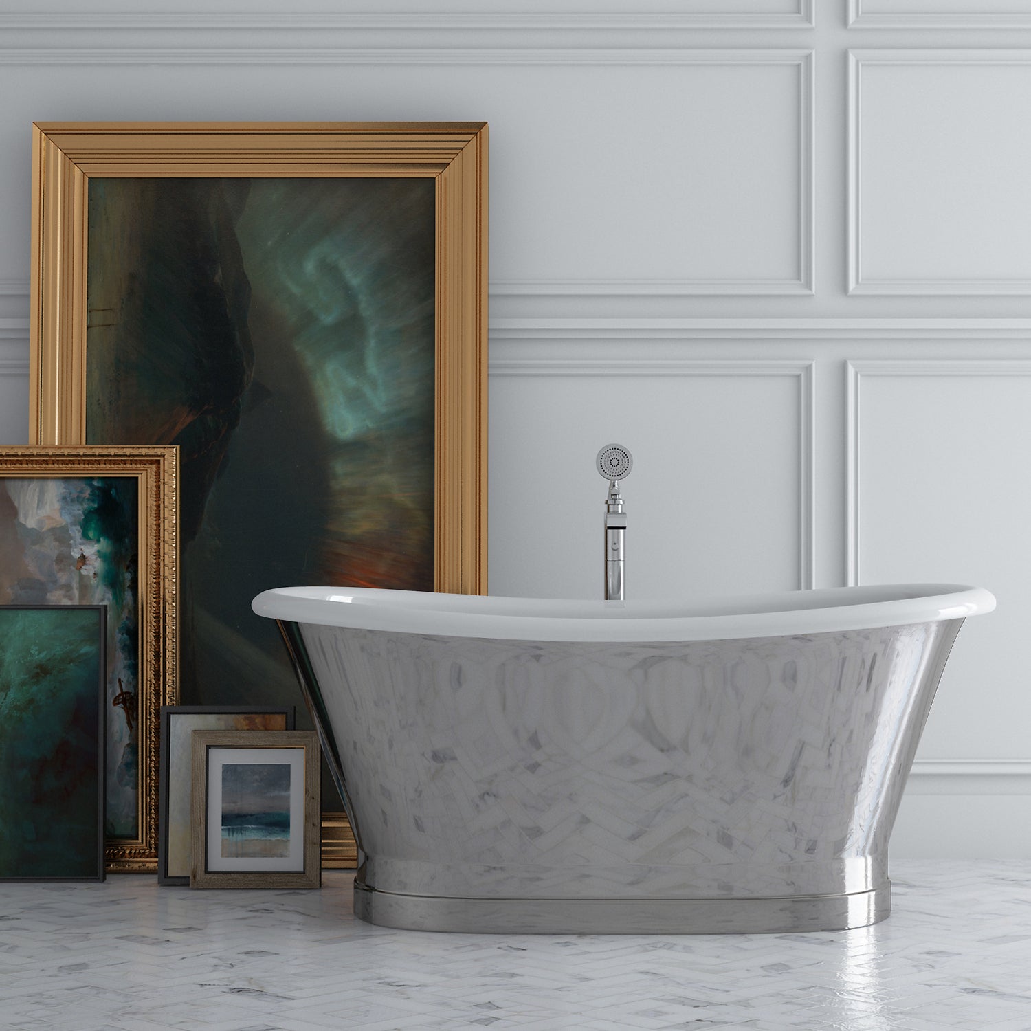 Acritec Lusca Mirror Finish Cast Iron Freestanding Bathtub 67 x 26.5 x 28 Polished Stainless