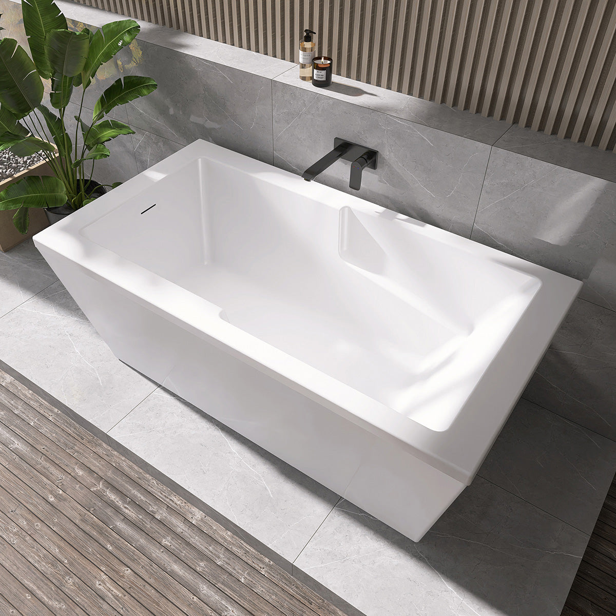 Acritec Marlo 59⅞" Freestanding Acrylic Soaker Bathtub – White
