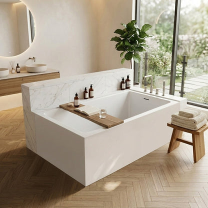 Acritec Niche 59¼" Corner Semi-Freestanding Soaker Bathtub – Left Hand Drain – White