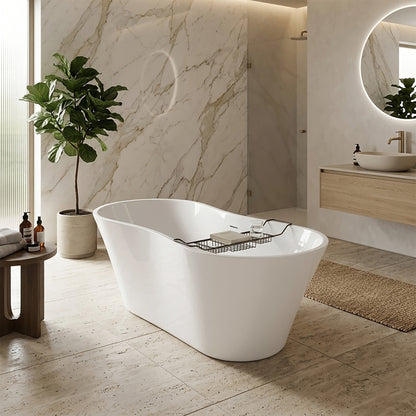 Acritec Palermo 46507 Freestanding Cast Composite Soaker Bathtub 64 x 28 x 22-1/4 in Gloss White