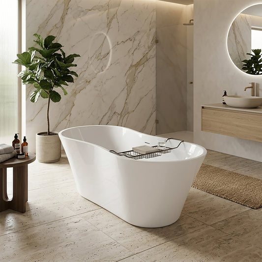 Acritec Palermo 46507 Freestanding Cast Composite Soaker Bathtub 64 x 28 x 22-1/4 in Gloss White