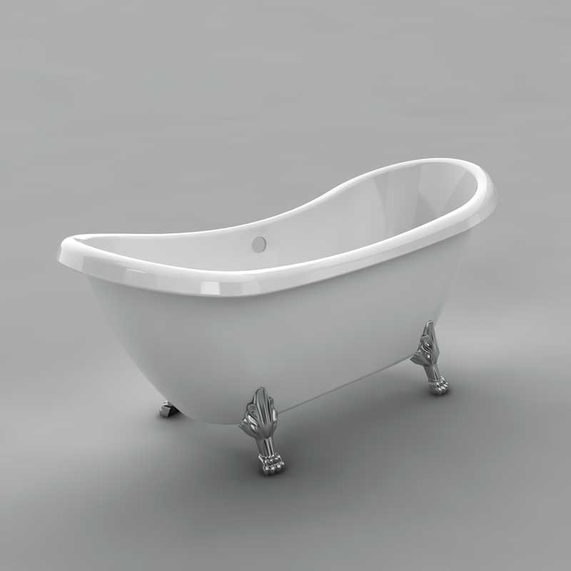 Acritec Rhapsody 43171 – 68-inch Acrylic Double-Ended Clawfoot Bathtub – Chrome Legs