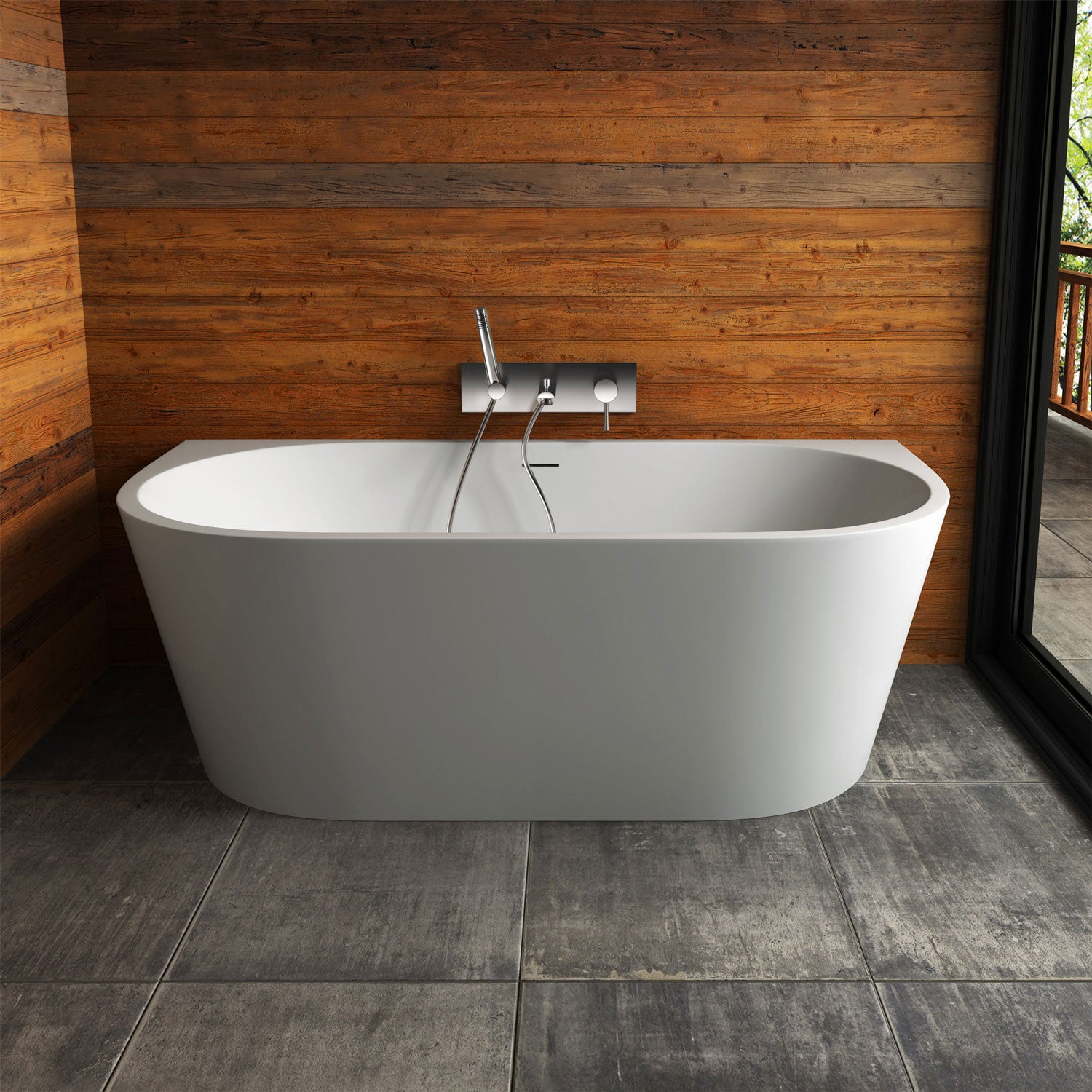 Acritec Rochelle 59" Oval Semi-Freestanding Soaker Bathtub – White Acrylic