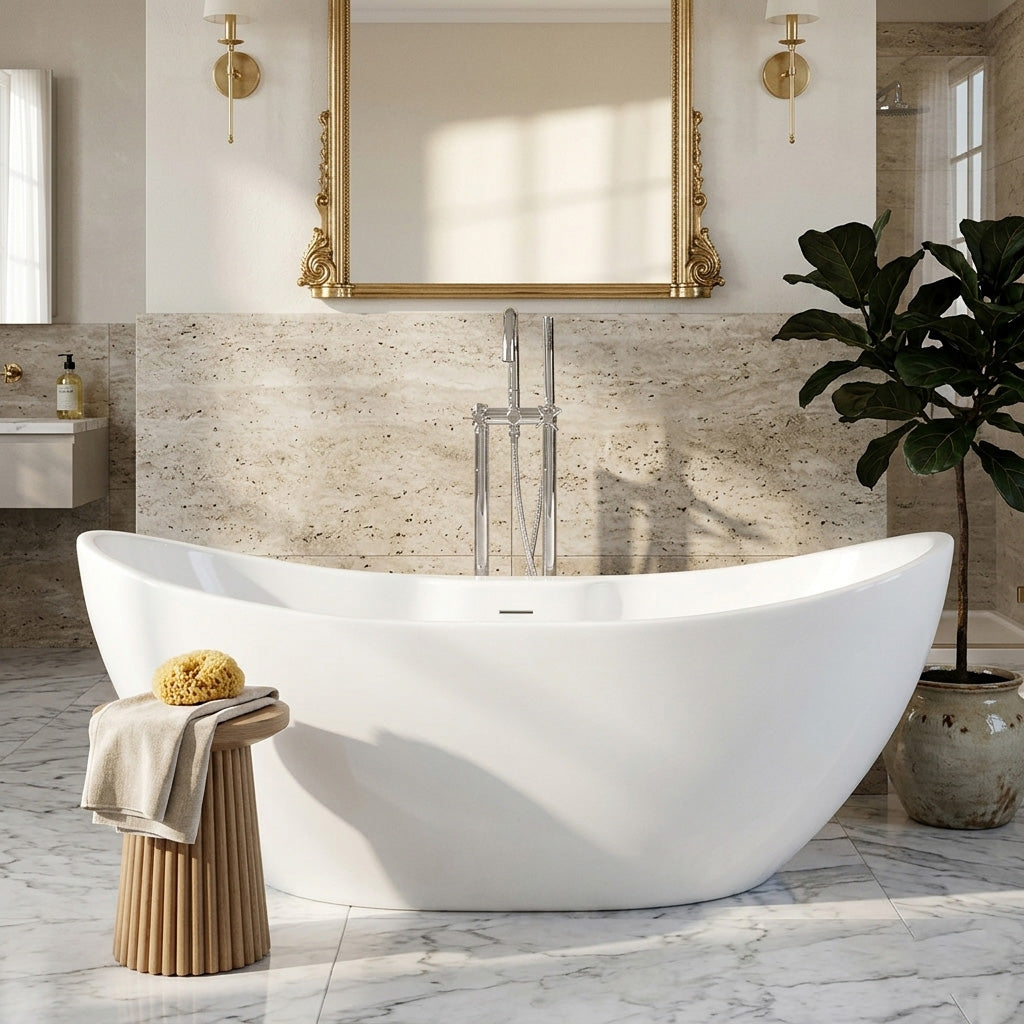 Acritec Siena 65¾" Freestanding Wide-Oval Acrylic Soaker Bathtub