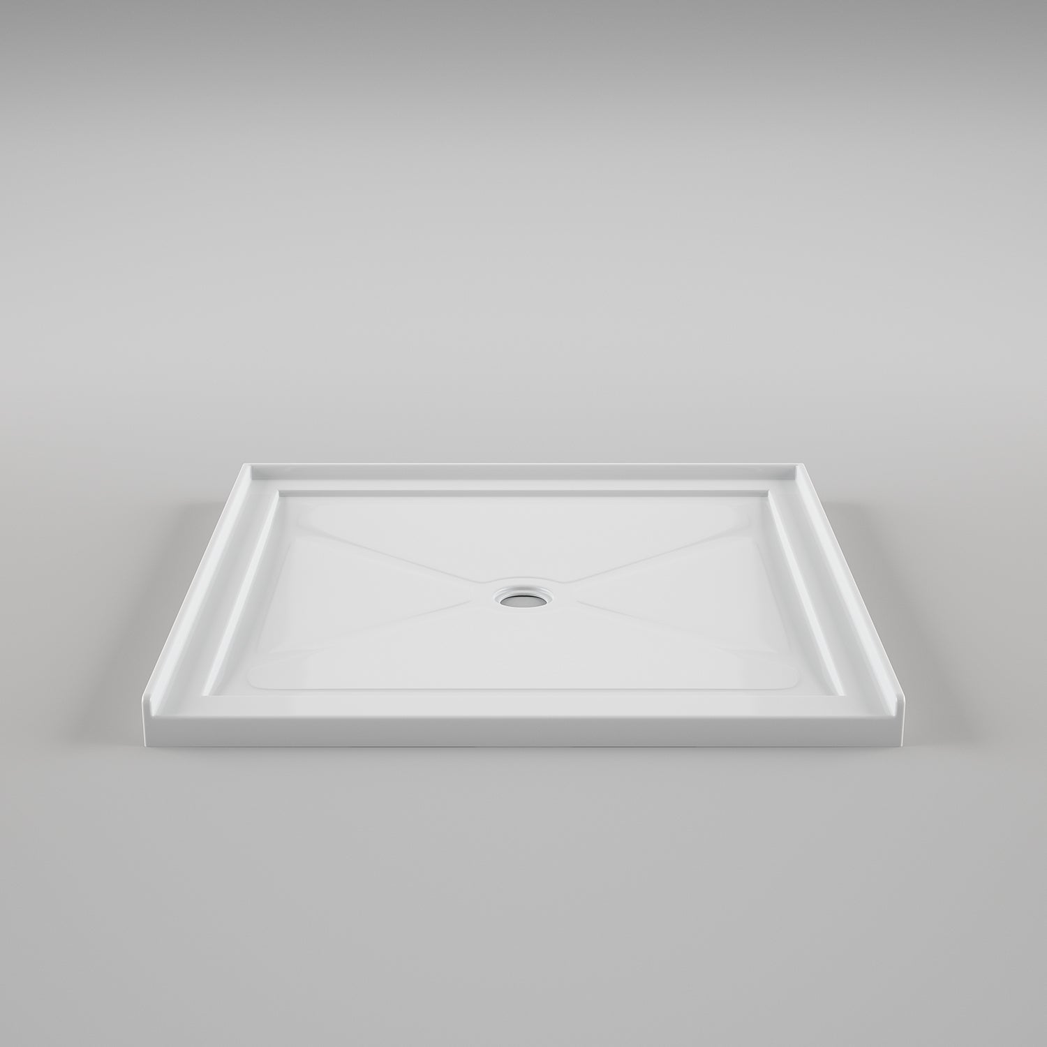 Acritec Minimalist single threshold shower base in white, modern angular design, available in many sizes with center drain