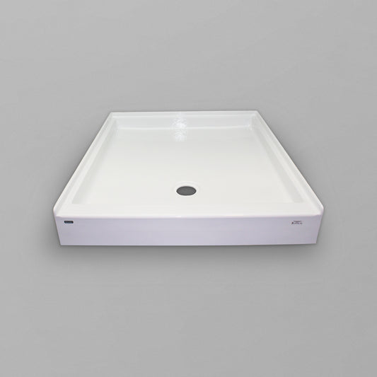 Acritec Regular Profile single threshold shower base in white, classic design, available in many sizes with center drain