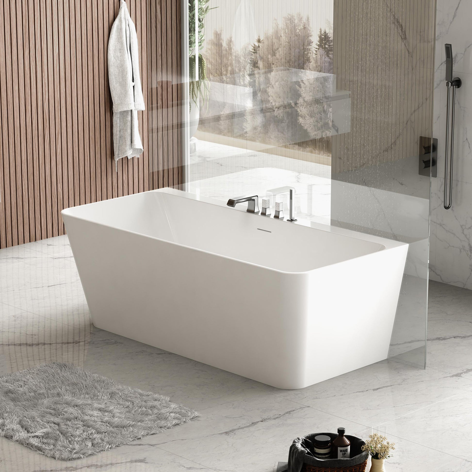 Acritec Vanessa 59" Freestanding Acrylic Soaker Bathtub – White