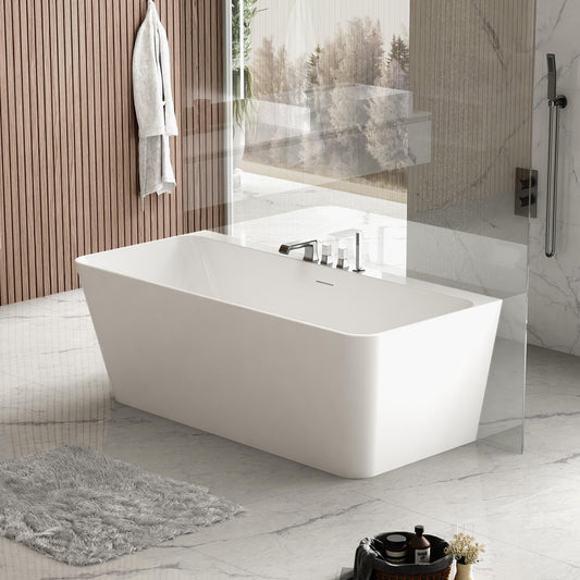 Acritec Vanessa 59" Freestanding Acrylic Soaker Bathtub – White
